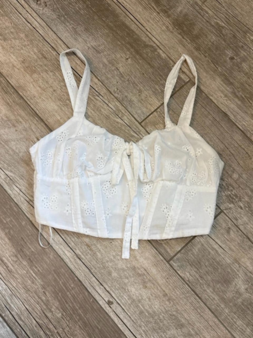 Love Tree White Eyelet Tie-Front Bustier Crop Top